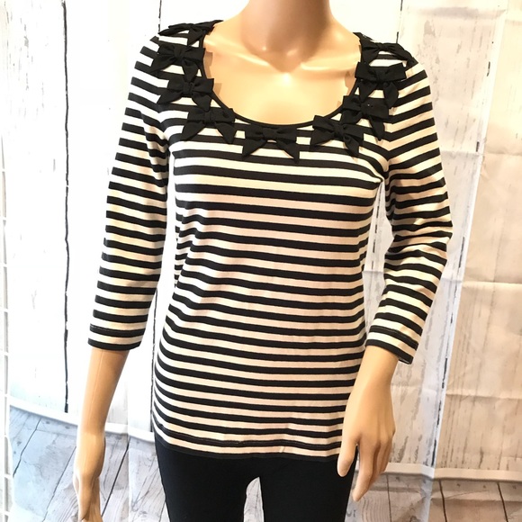 Kate Spade XS striped knit shirt bows at neck NICE - Picture 2 of 6